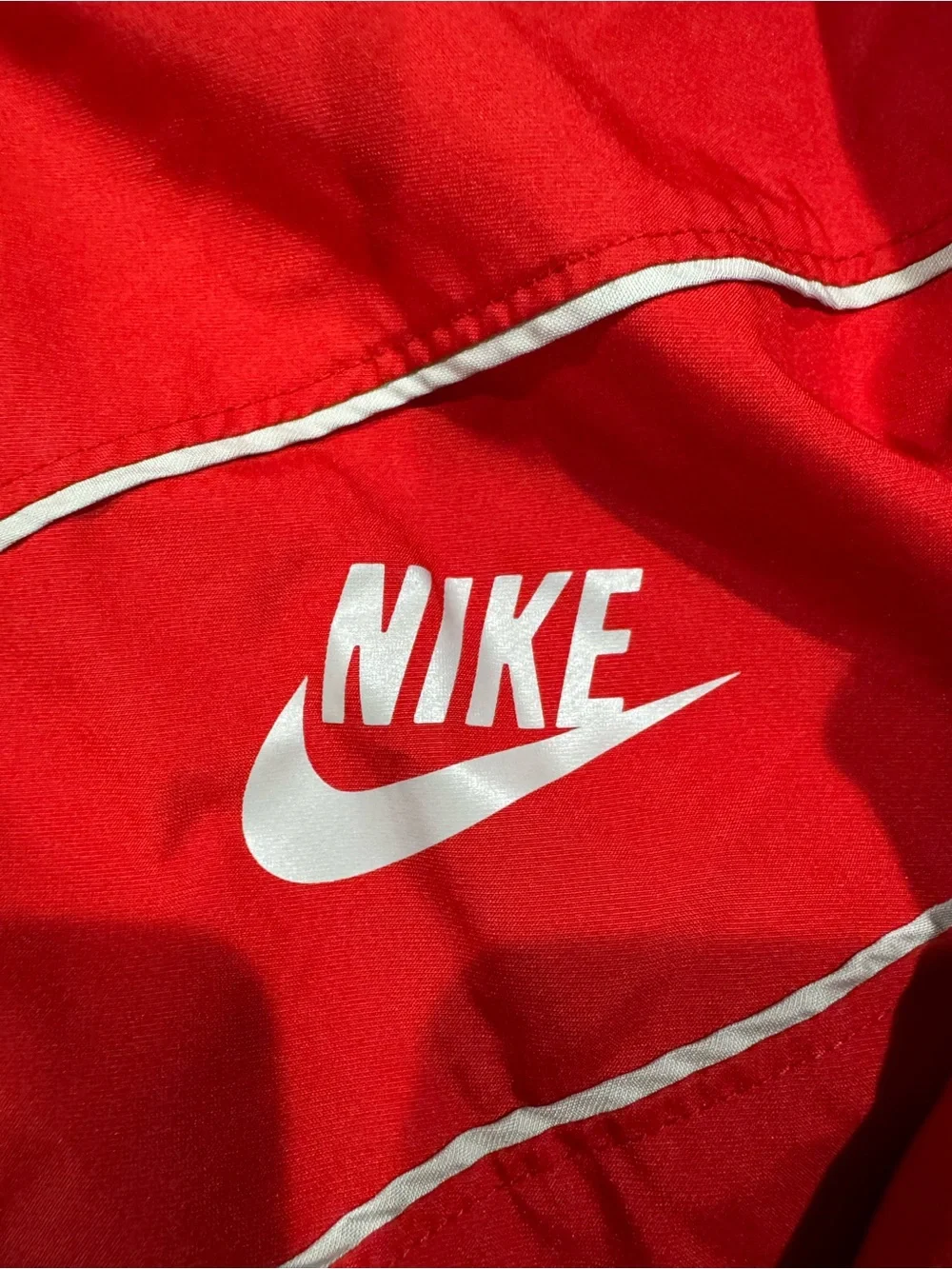 Nike Red Athletic Track Jacket with White Swoosh Size Large